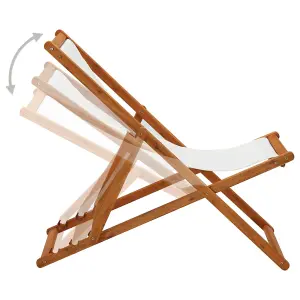 Berkfield Folding Beach Chair Eucalyptus Wood and Fabric Cream White