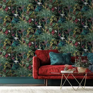 Holden Decor Jungle Paradise Black Tropical Smooth Wallpaper