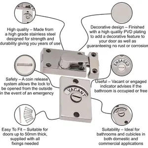 EAI - Heavy Duty Toilet Indicator Bolt Vacant Engaged Traditional - Satin Stainless Steel