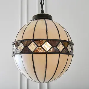 Luminosa Fargo 1 Light Small Globe Ceiling Pendant Dark Bronze, Tiffany glass, E14