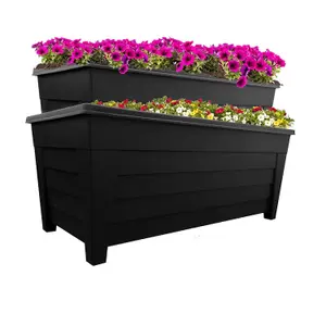 4 Black Grosvenor Troughs & 4 Black Grosvenor Flower Planters For Home & Garden