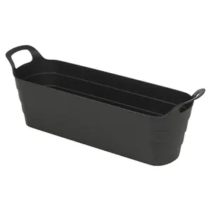 URBNLIVING 44cm Width 4 Pcs Herb Pots with Handles Plastic Flexi Planter Black Flower Box Recycled Troughs