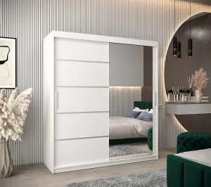 Verona 02 Contemporary 2 Mirrored Sliding Door Wardrobe 9 Shelves 2 Rails White Matt (H)2000mm (W)1800mm (D)620mm