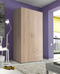 BASE Timeless Hinged 2 Door Wardrobe in Oak Sonoma - Classic Design with Ample Storage - W81cm x H176cm x D51cm