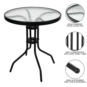 TEMPERED GLASS TOP PATIO TABLE METAL FRAME LEGS GARDEN OUTDOOR INDOOR BISTRO