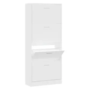 Berkfield Shoe Cabinet White 63x24x147 cm Engineered Wood