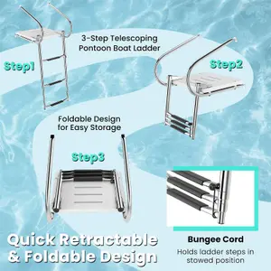 Costway 3-step Telescoping Boat Ladder Folding Dock Ladder Swimming Pool Ladder