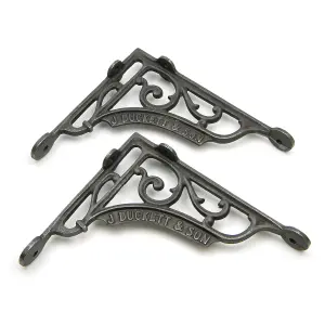 Oakcrafts - Pair of J Duckett Antique Vintage Cast Iron Shelf Brackets - 195mm x 170mm