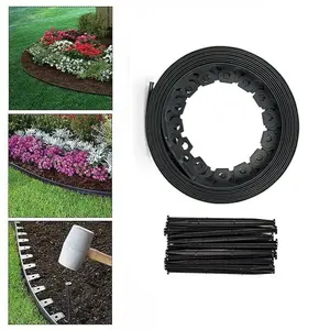 Grey Lawn Edging Border - 10 m / 33 ft Long Flexible Plastic Garden Edging & 20 Securing Pegs - Easy to Cut and Shape (38mm High)