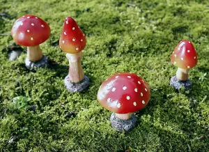 4pc Red Toadstool Mushroom Garden Ornaments