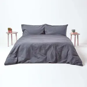 Homescapes Dark Grey Linen Duvet Cover Set, Single