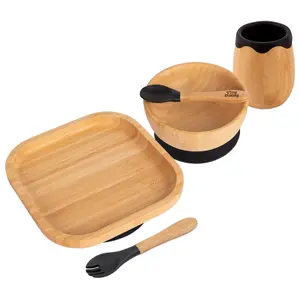 5pc Bamboo Square Baby Weaning Set - Black