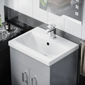 Nes Home Nanuya 500mm Grey Floor Standing Vanity with 2 Doors & Basin Flat Pack