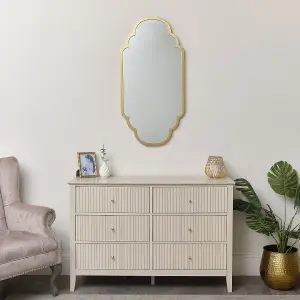 Melody Maison Gold Foiled Curved Scalloped Framed Wall Mirror 50cm x 100cm