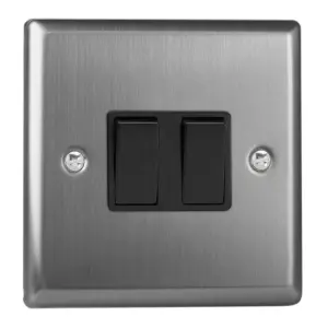 Varilight 2-Gang 10A Intermediate & 2-Way Rocker Switch Brushed Steel