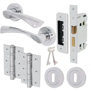 EAI - Swept Lever on Rose Lock Kit / Pack - 66mm Sash Lock & 76mm Hinges - Polished Chrome