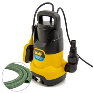 Submersible Water Pump Dirty & Clean Water Wolf 1100w, Float Switch + 10m Fast Flow 1.25"Hose