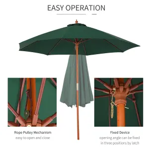 Outsunny 2.5m Wooden Garden Parasol Outdoor Umbrella Canopy w/ Vent Green