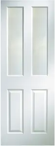 4 panel Frosted Glazed White Woodgrain effect Internal Door, (H)1981mm (W)686mm (T)35mm