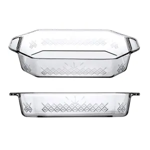 Queensway Home & Dining 36cm Width Glass Cooking Baking Roasting Oven Serving Tray Rectangular with Handles & Geometrical Design