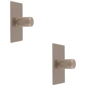 2 PACK - Knurled Cylinder Cabinet Door Knob & Matching Backplate - Satin Nickel 76 x 40mm