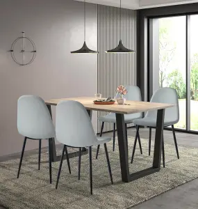 Hallowood Furniture Dudley 1.5m Dining Table Set with 4 Silver Grey Fabric Chairs