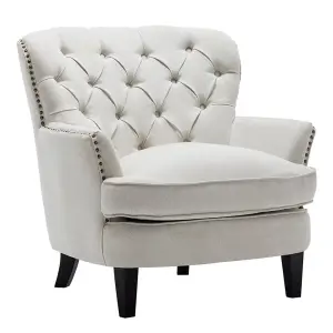 Beige Buttoned Occasional Armchair Linen Upholstered Sofa Chair Tub Chair Accent Chair for Living Room Bedroom Office