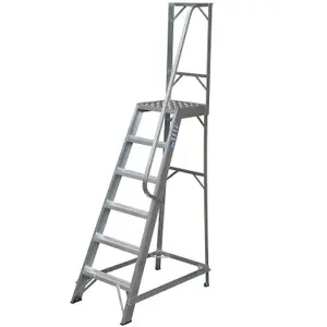 1.5m Heavy Duty Single Sided Fixed Step Ladders - Handrail Platform Safety Barrier