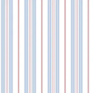 Galerie Deauville 2 Sky Blue Red White Two Colour Stripe Smooth Wallpaper