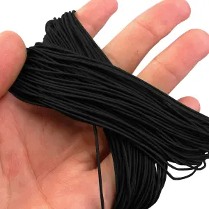 1mm Elastic Cord, Thread Beading String Round Cord Stretchy Elastic, Black - 25 Metres