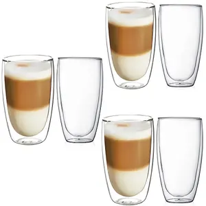 Set of 6 Double Wall Tumbler Glasses 400ml Insulated Heat-Resistant Glass 26-20