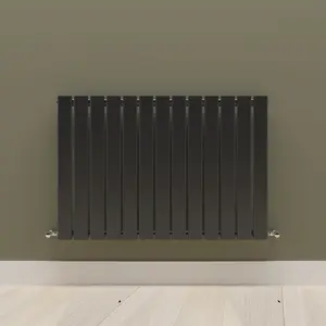 Horizontal Black Single Flat Panel Radiator (H) 600 mm x (W) 884 mm, 2854 BTU.