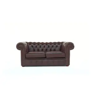 Chesterfield 2 Seater Antique Brown Real Leather Tufted Buttoned Sofa Settee In Classic Style