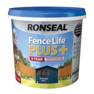 Ronseal Fence Life Plus Midnight blue Matt Exterior Wood paint, 5L Tub