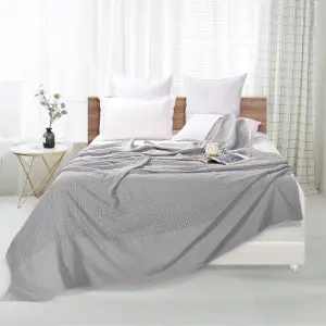 EHC Cotton Soft Hand Woven Reversible Lightweight Adult Cellular Blanket, Double 230cm x 230cm, Smoke