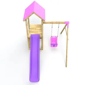 Rebo Adventure Wooden Climbing Frame, Swing Set and Slide - Rosa Pink