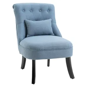 HOMCOM Fabric Single Sofa Dining Chair Upholstered W/ Pillow Solid Wood Leg Home Living Room Furniture Blue