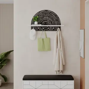 Decortie Modern Pine Wall-Mount White Coat Hanger 6 Hooks Metal Laser-cut Design Engineered Wood Shelf Storage Hallway