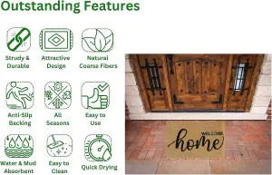 Coir Door Mat 60x40cm - Non-Slip Absorbent Indoor/Outdoor Eco-Friendly- Ideal for Door Entrance- Large (ON THE CAMERA)