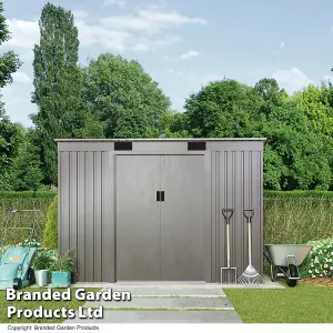 Metal Garden Shed Small Outdoor Storage 6.6ft x 4ft with Sliding Doors, Weatherproof Pent Roof (Grey)