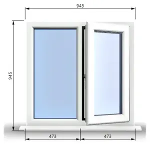 945mm (W) x 945mm (H) PVCu StormProof Casement Window - 1 RIGHT Opening Window -  Toughened Safety Glass - White