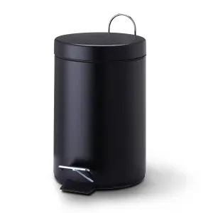 Small Stainless Steel 3 Ltr Pedal Bin Kitchen Bathroom Toilet Rubbish, Black