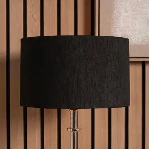 30cm Black Slubbed Faux Silk Gold Lined Cylinder Lampshade For Table Lamps