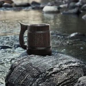 Handmade Large Oak Wooden Tankard Mug - Amazing Craftsmanship and Quality Materials - Heavy Duty & Long-Lasting Dark Brown Mug