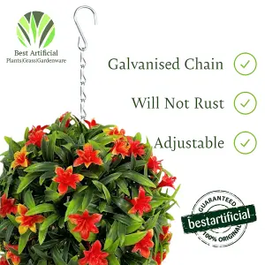 Best Artificial 23cm Orange Lily Hanging Basket Flower Topiary Ball - Suitable for Outdoor Use - Weather & Fade Resistant