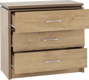 Charles 3 Drawer Chest Oak Effect Veneer with Walnut Trim