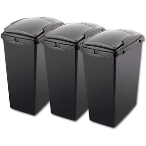 Plastic Manual Lift Rubbish Bin - 40L (Set of 3) Eco Black