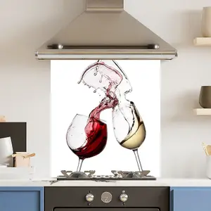 Toughened 6mm Glass Kitchen Splashback 70 x 75cm White Wine Glasses - Polished Heat Resistant Back Splash for Cookers Hob