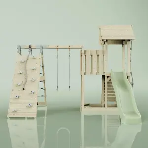 PolarPlay Balcony Tower Kids Wooden Climbing Frame with Swing and Slide - Climb & Swing Kory Sage