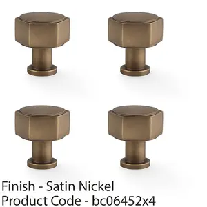 4 PACK - Industrial Hex Cabinet Door Knob - 33mm Antique Brass Cupboard Pull Handle